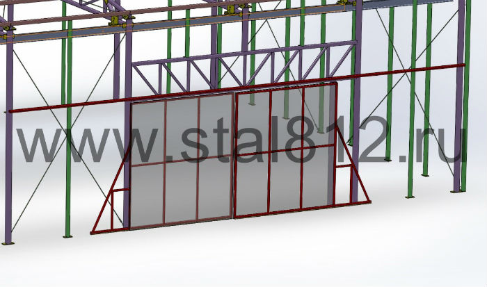 3d модель каркаса ангара с откатными воротами